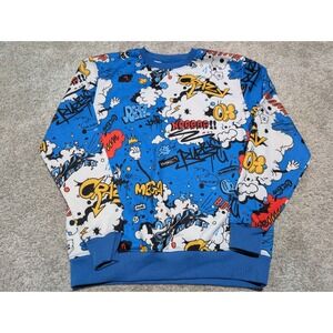 Screenshot Graffiti Cloud Print Crewneck Long Sleeve Sweatshirt Men's Medium